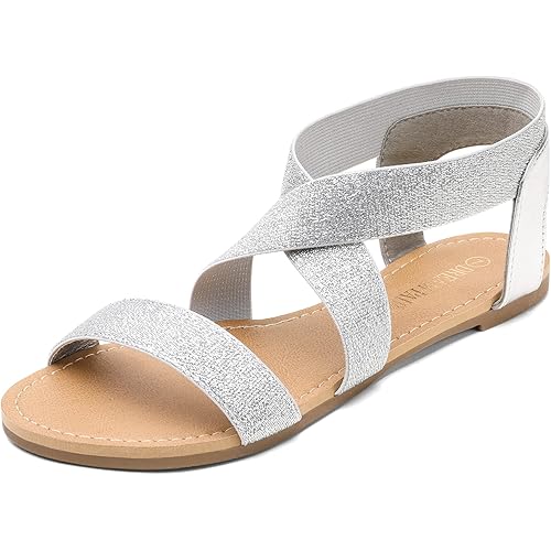 DREAM PAIRS Women's Elastic Ankle Strap Flat Sandals Summer Dressy Shoes Cute Strappy Gladiator Sandals