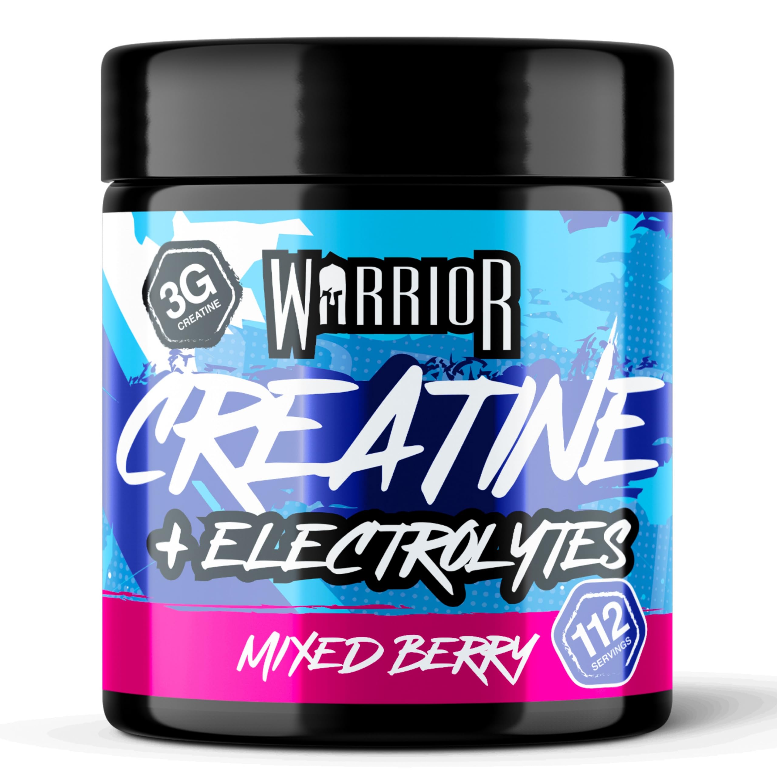 Warrior Creatine Monohydrate + Electrolytes 360g (112 Servings) – Creatine & Electrolyte Powder Drink – Micronised Creatine Powder for Strength, Performance & Hydration – Mixed Berry
