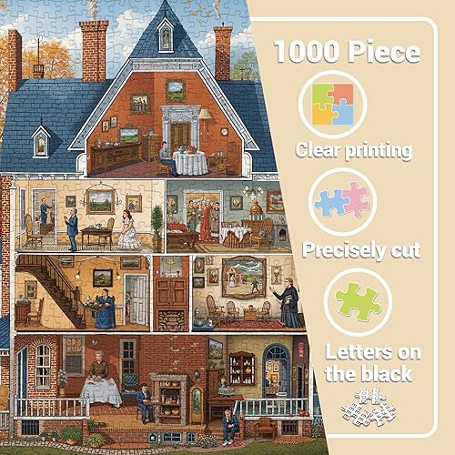 Miniatura 4 de Rompecabezas divertidos de casa para adultos, 1000 piezas, rompecabezas vintage de otoño y otoño, rompecabezas desafiantes de arte retro