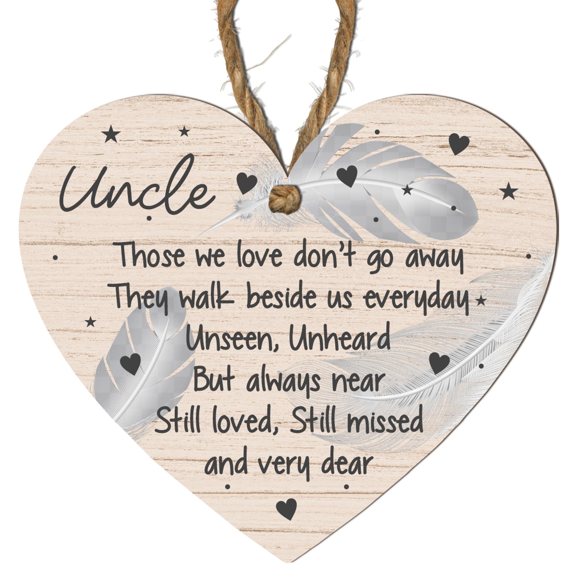 Uncle Memorial Plaque – Sentimental Keepsake with Feather and Heart Design – ‘Those We Love Don’t Go Away’ Tribute for Remembering a Beloved Uncle (Large: 23 cm (H) × 20 cm (W))