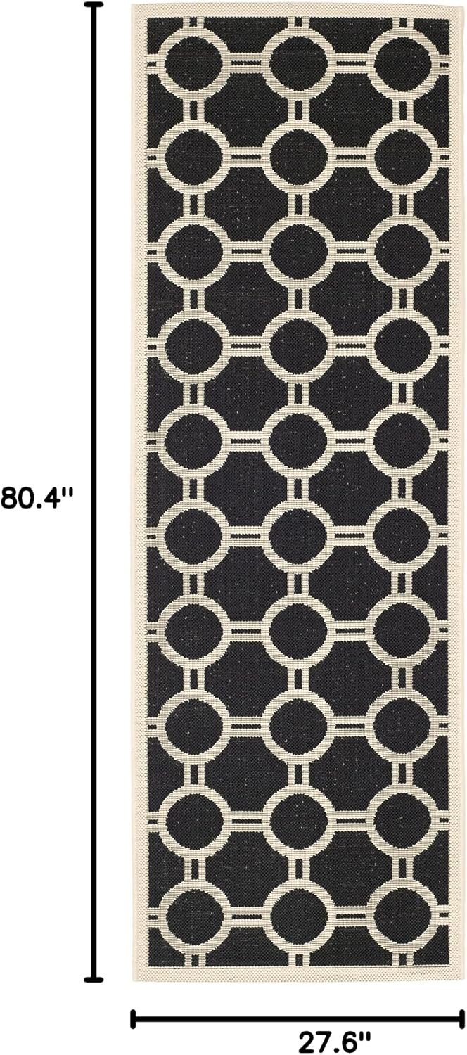 SAFAVIEH Courtyard Collection 2'3" x 6'7" Black/Beige CY6924 Indoor/ Outdoor-Waterproof Easy-Cleaning Patio Backyard Mudroom Runner-Rug