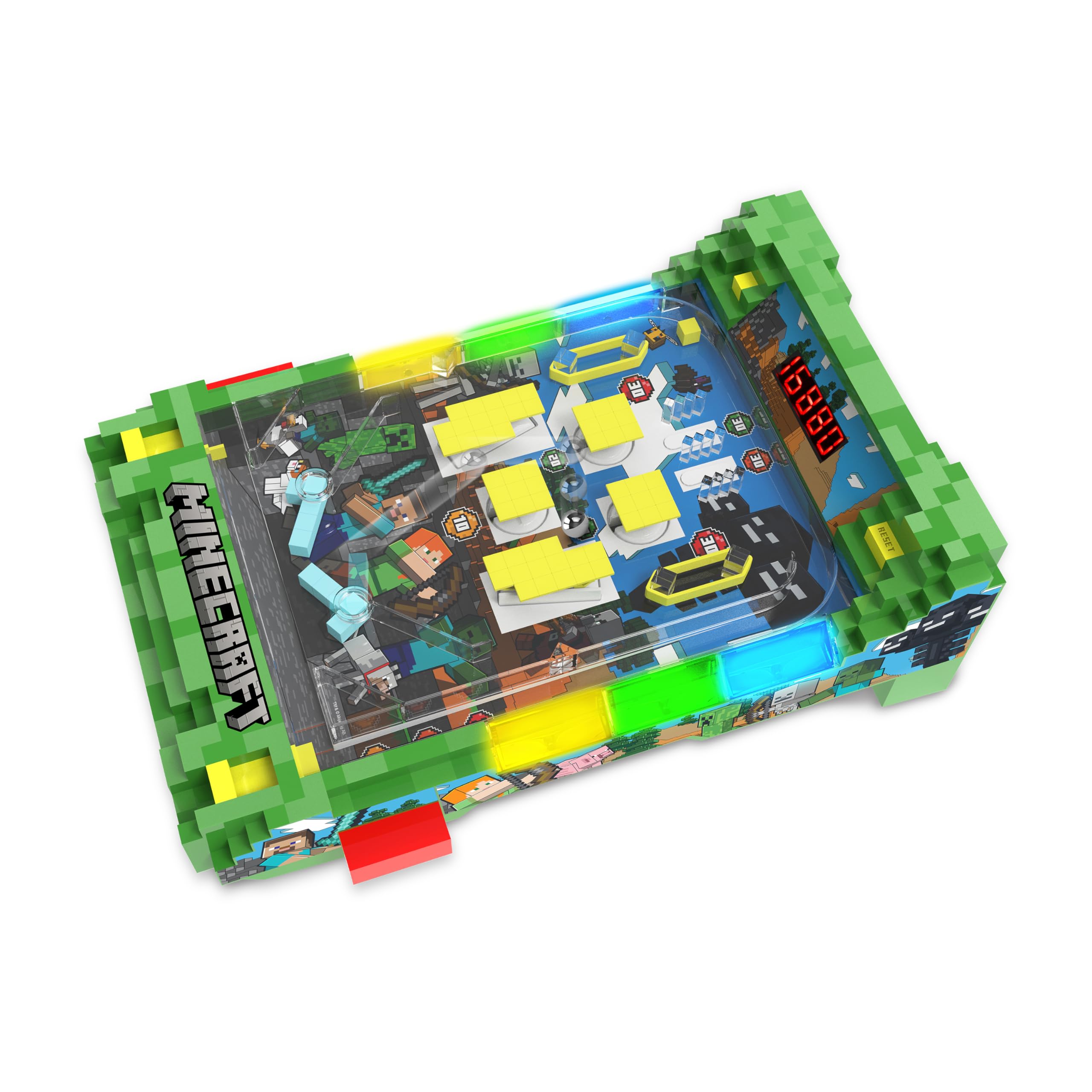 Minecraft: Arcade Pinball - Overworld - Lights & Sounds Tabletop Game, LED Scoreboard, Vibrating Bumpers, Gutter Detection, Licensed, Adults & Kids 6+