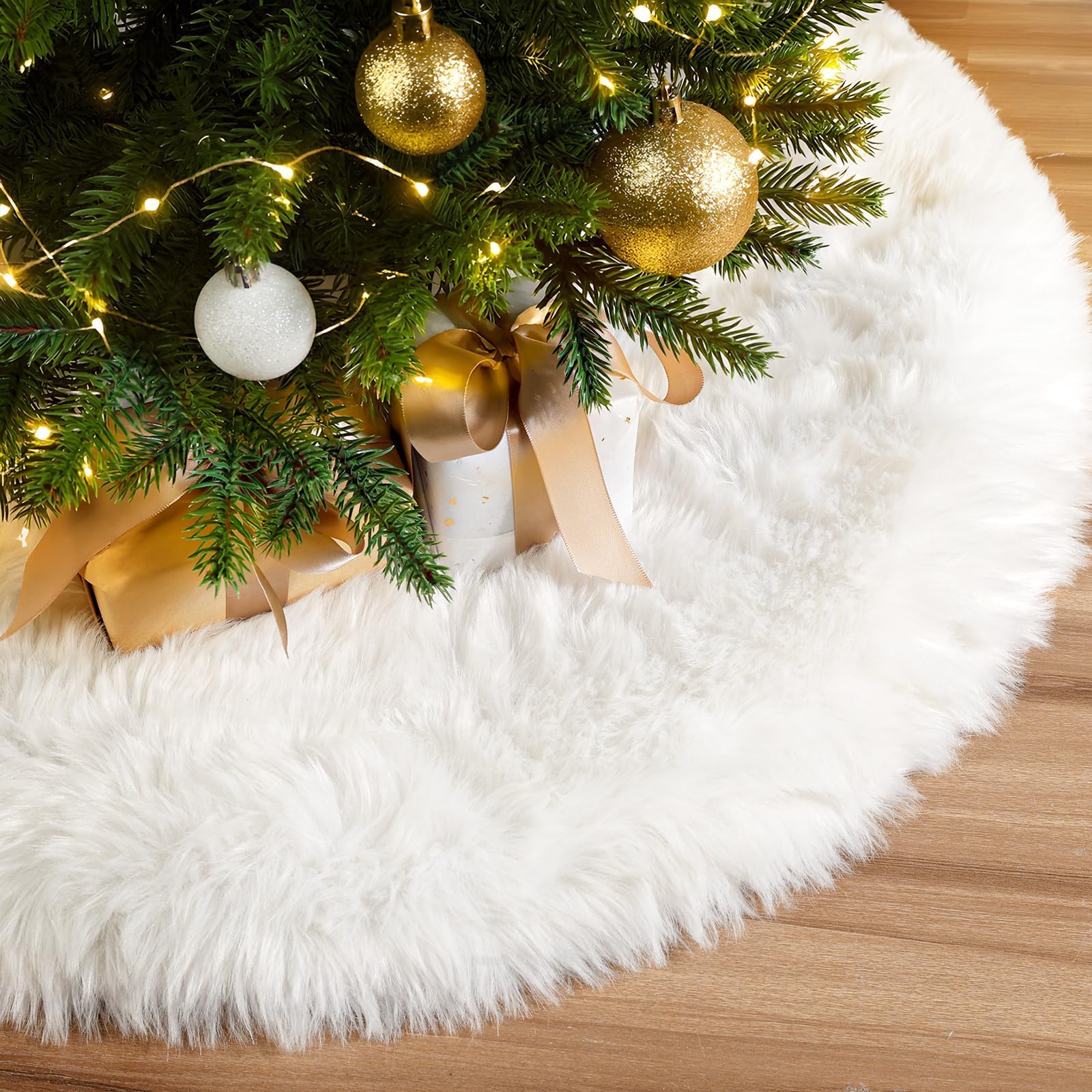 N&T NIETING Weihnachtsbaum Decke, 71cm Weihnachtsbaum Rock Weiße, Pelz Weiche Luxus Faux Weihnachtsbaumdecke Rund Christbaumdecke für unter den Weihnachtsbaum Deko