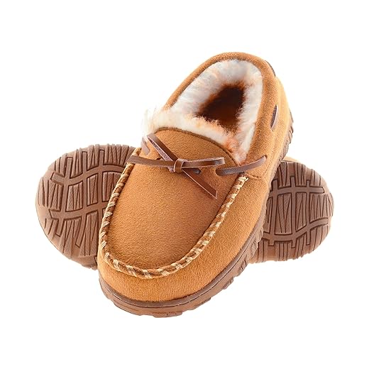 Boys Slippers House Moccasins Slippers for Boys with Memory Foam Nonslip Rubber Sole Indoor Outdoor Shoes for Boys