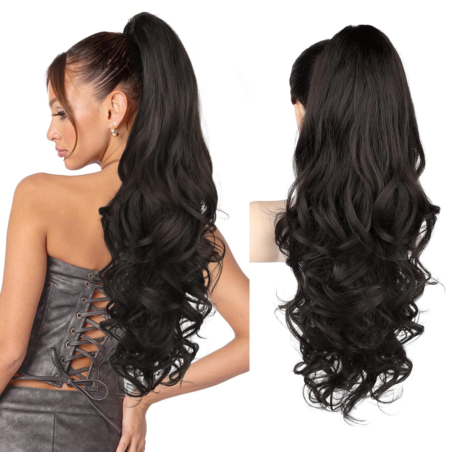 REECHO Ponytail Extension, 26 Inch Drawstring Ponytail Extension Long Curly Wavy Pony Tails Hair Extensions Natural Fake Synthetic Clip in Ponytail Hairpiece for Women Daily, Black Brown REECHO Ponytail Extension, 26 Inch Drawstring Ponytail Extension Long Curly Wavy Pony Tails Hair Extensions Natural Fake Synthetic Clip in Ponytail Hairpiece for Women Daily, Black Brown