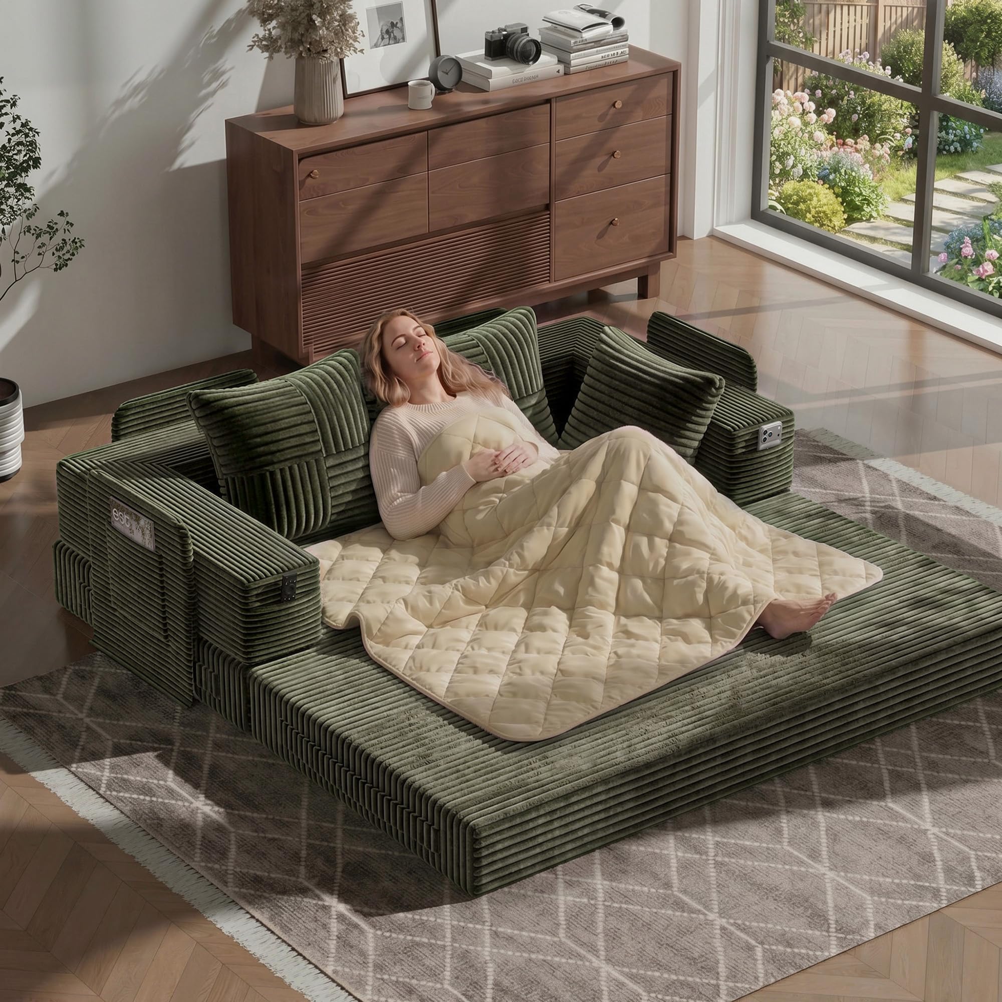 Fabulcozy 2-in-1 Schlafsofa aus Kordvelours, klappbares Tagesbett Gästebett Mit Waschbarer Decke, Modern Kompakt für Kleine Räume Küche, Haushalt & Wohnen
