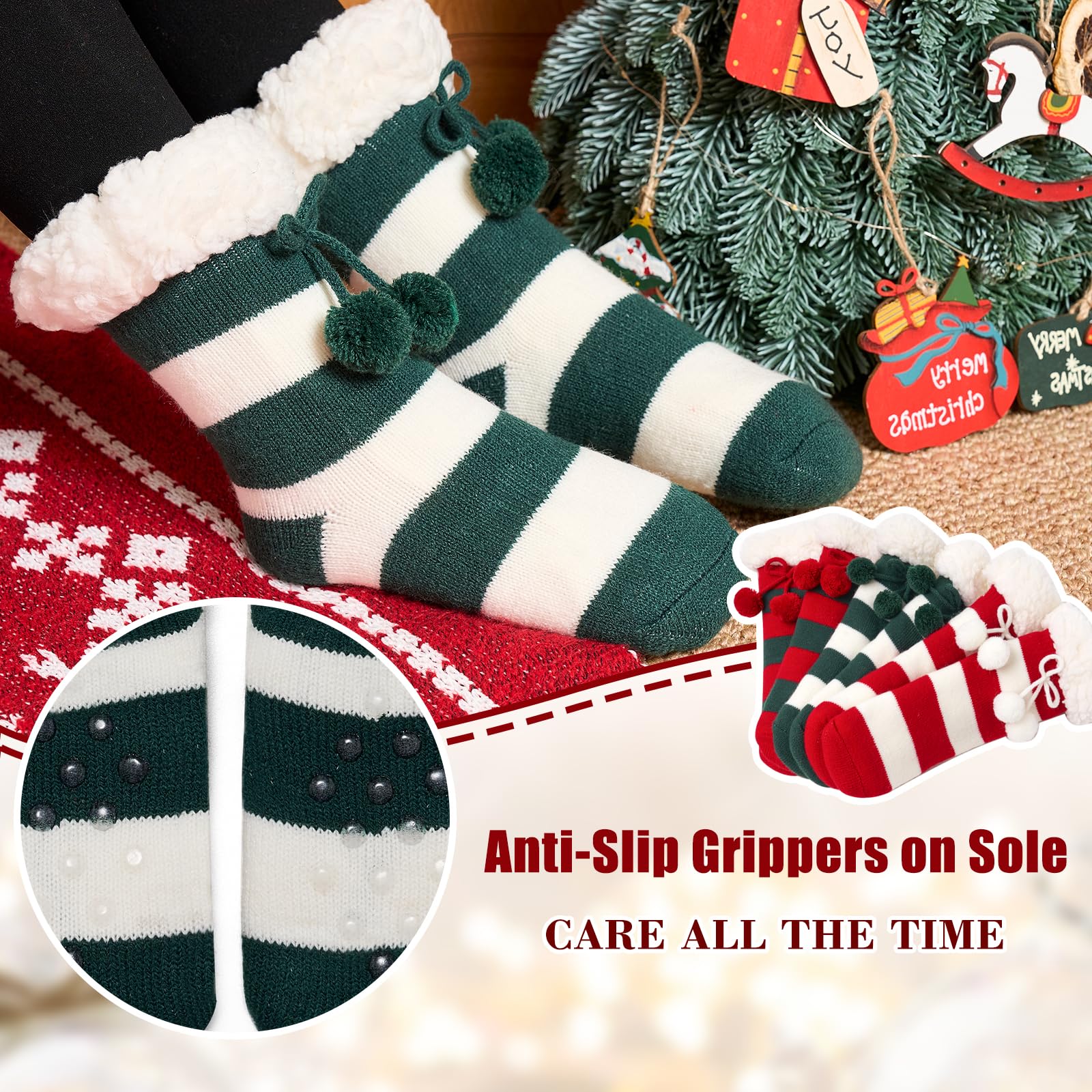 Calcetines mullidos de invierno para niños y niñas, calcetines esponjosos con agarres para el hogar, paquete de 3