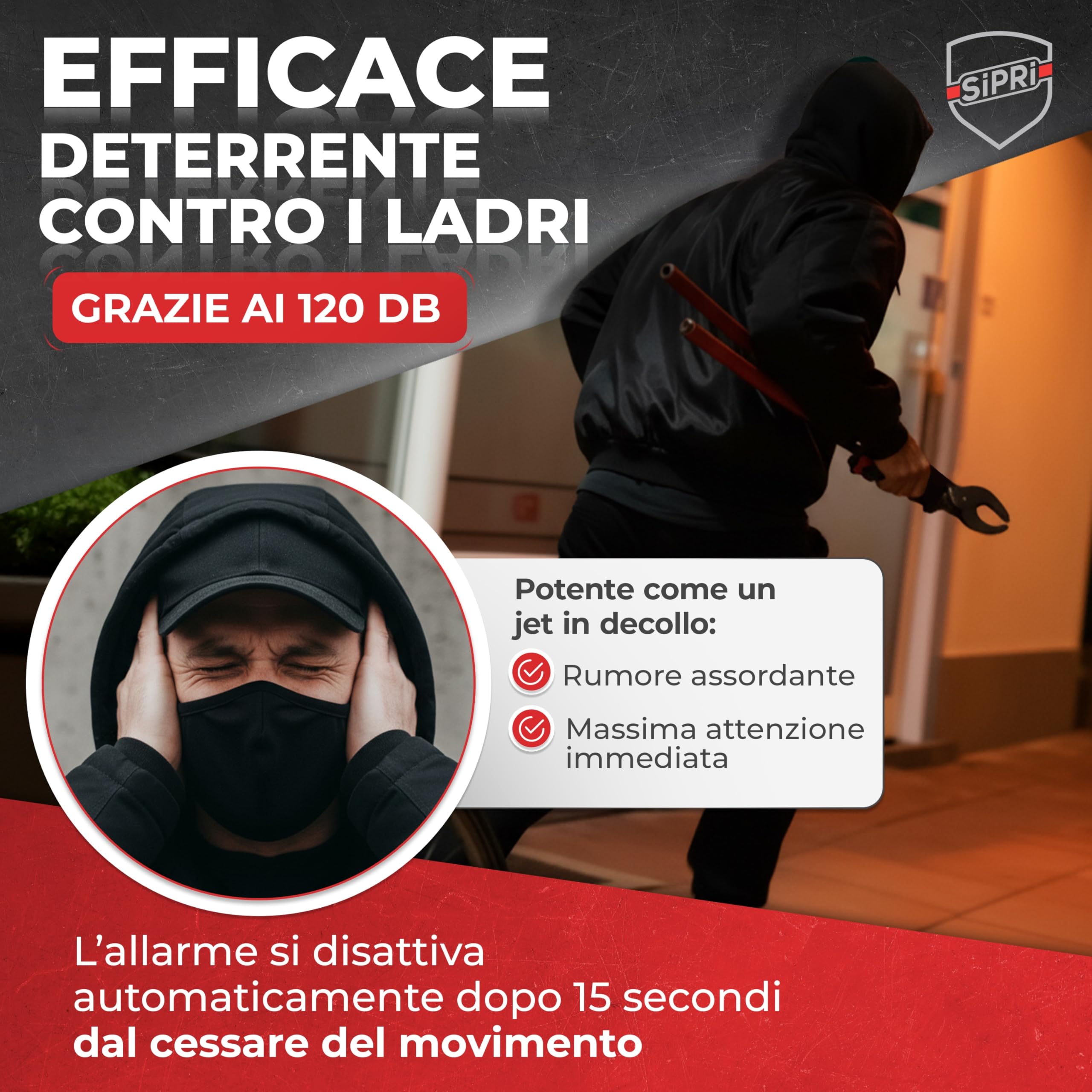SIPRI Lucchetto per bicicletta con allarme, 120 dB, serratura a catena per bicicletta elettrica, scooter elettrico e moto, in acciaio da 8 mm, resistente alle intemperie, robusto e durevole, con