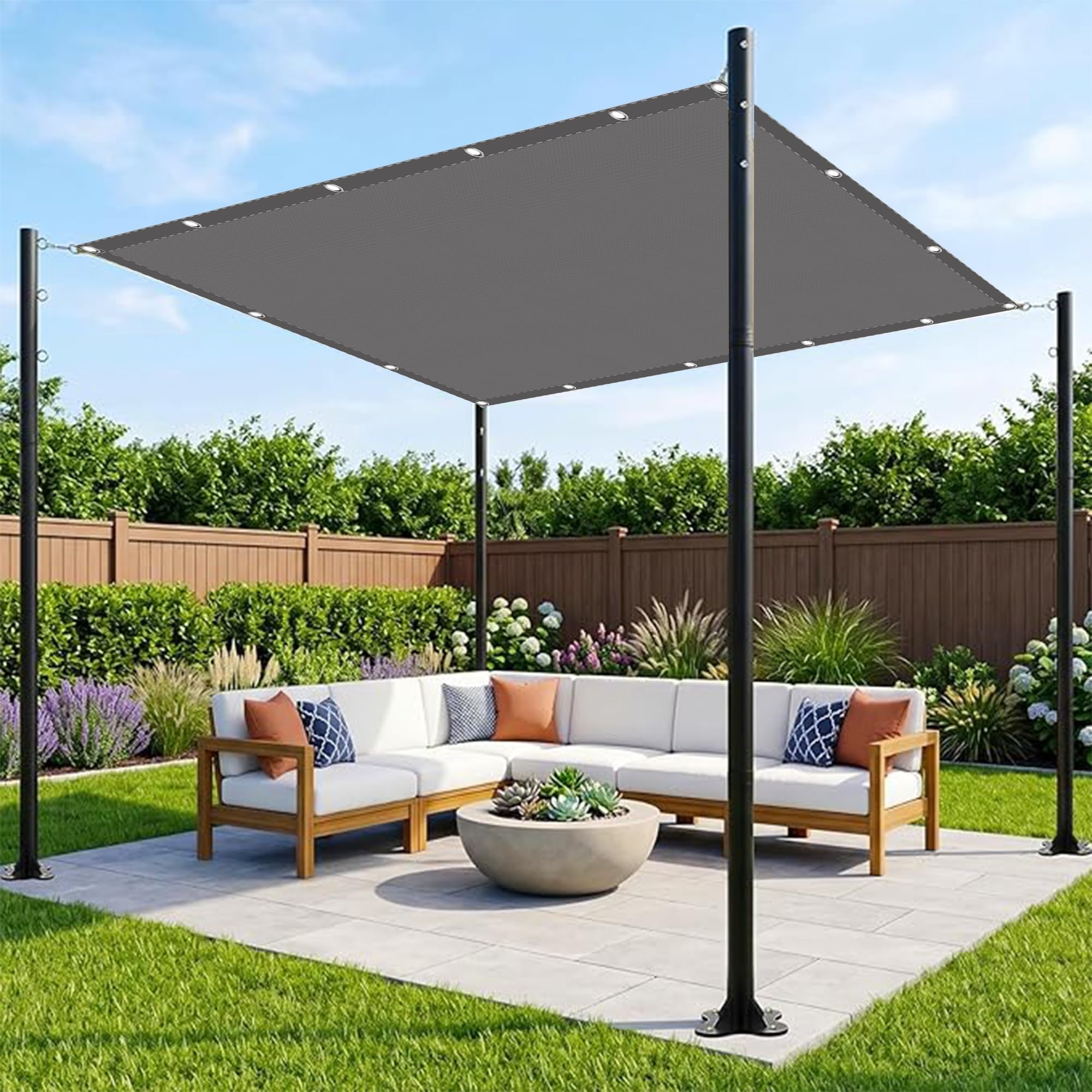 Toldo de vela solar impermeable y anti-UV con ojales color gris claro