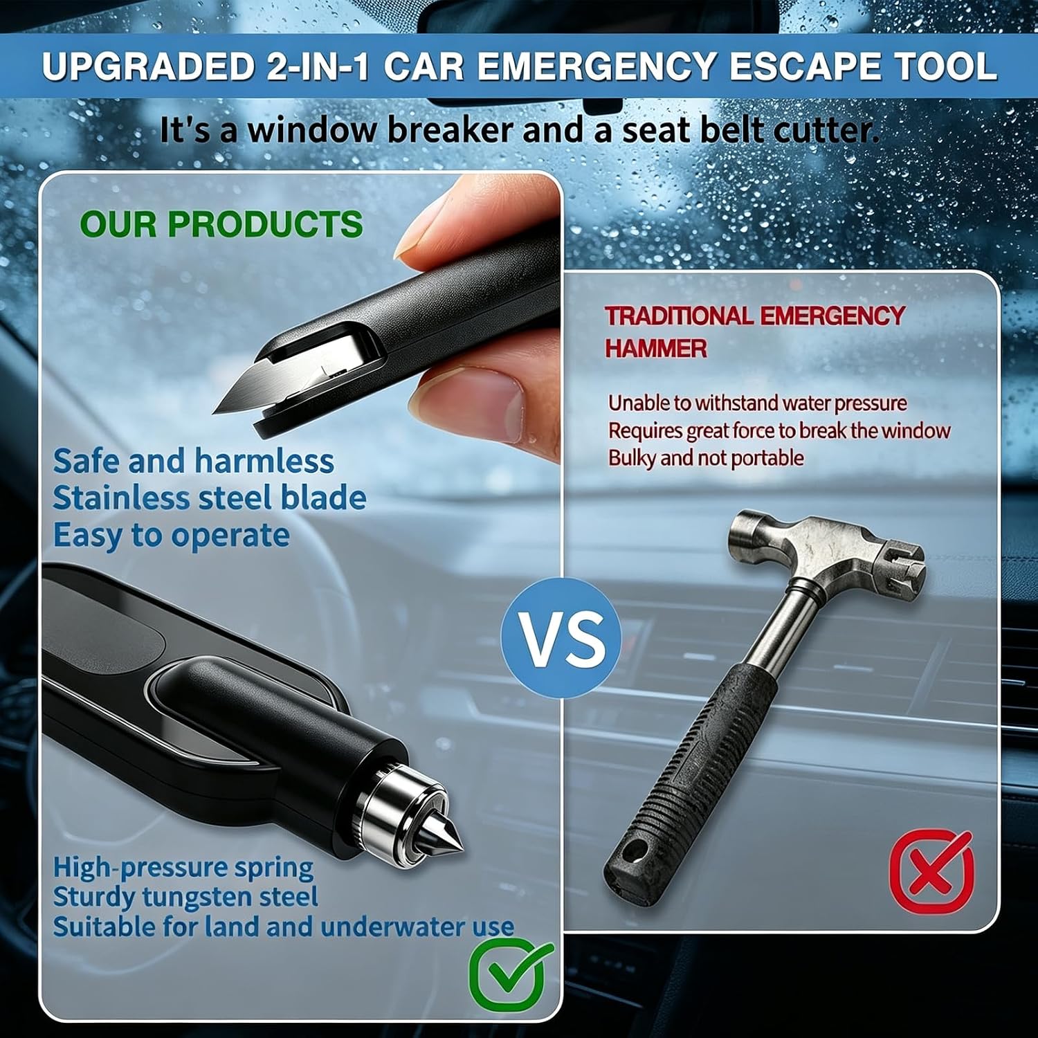 2PCS Upgraded Terrastrike Car Escape Tool Under Water Breaker