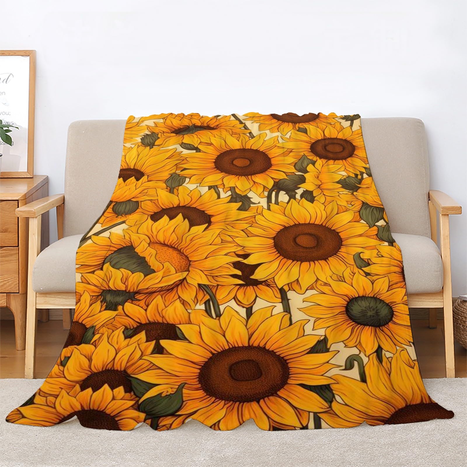 Puszysty koc do przytulania, kreskówkowy słonecznik, 200 x 200 cm, miękki i dwustronny koc polarowy, idealny koc na sofę dla wszystkich, przytulny koc na sofę i łóżko