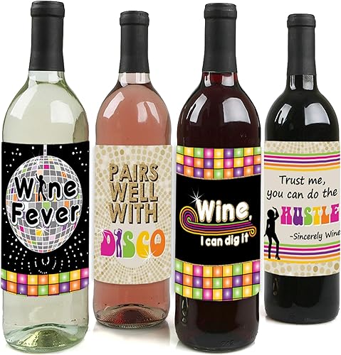 Disco de los años 70, decoraciones de fiesta de fiebre de discoteca de los años 70 para mujeres y hombres, calcomanías para etiquetas de botellas de