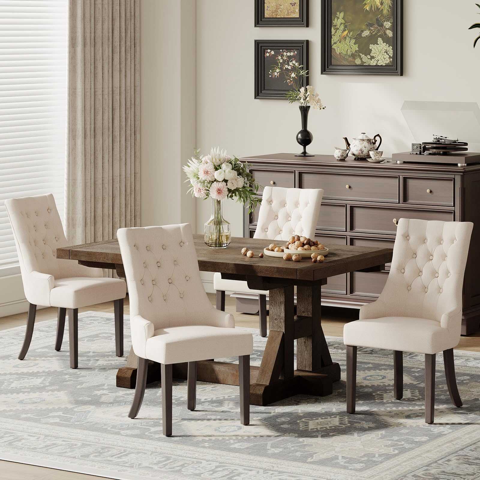 Photo 1 of ***UPDATED 5/30***COLAMY Fabric Side Dining Chairs Set of 4, Wingback Upholstered Dining Room Chairs with Tufted Button, Living Room Chairs for Home Kitchen, Beige