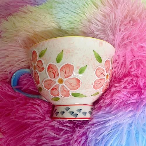 Miniatura 8 de Trendy Tandi Tazas y tazas de desayuno de avena con leche de gran capacidad, lindas tazas de té grandes de cerámica pintadas a mano, color artístico