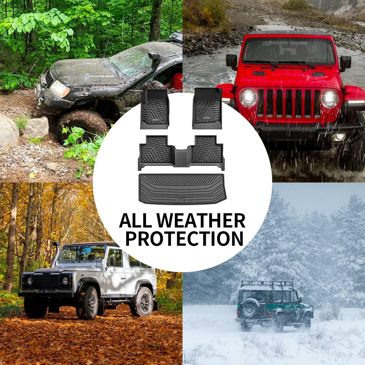 LASFIT Floor Mats&Trunk Mats for Toyota Highlander 8 Seats 2020-2025 2026 (Not for Hybrid), All Weather TPE Floor Liner & Cargo mats for Highlander，Front&Rear 4 Rows mats. - Image 4