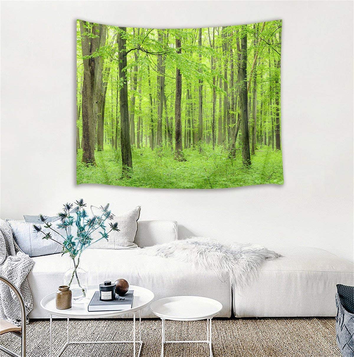 Amazon.co.jp: LB 自然風景タペストリー 癒しの緑の森 インテリア 多