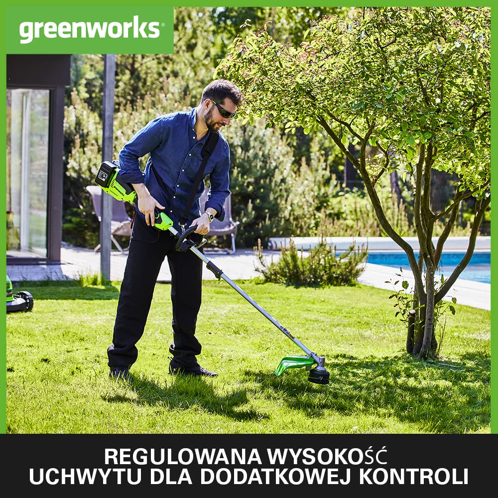 Greenworks GD24X2TXK4X Akumulatorowa Podkaszarka do Małych i Średnich Ogrodów, Szerokość Cięcia 40 cm, Uderzeniowy Wysuw, Podwójna Żyłka Nylonowa 2 mm, 2x Bateria 24V 4Ah i Podwójna Ładowarka