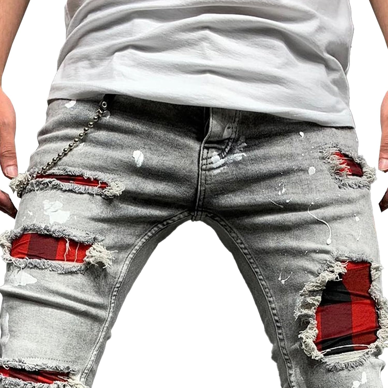 Maiyifu-GJ Men's Distressed Slim Fit Denim Pants Hip Hop Tapered Leg Stretch Jeans Casual Fashion Ripped Skinny Jean Pant