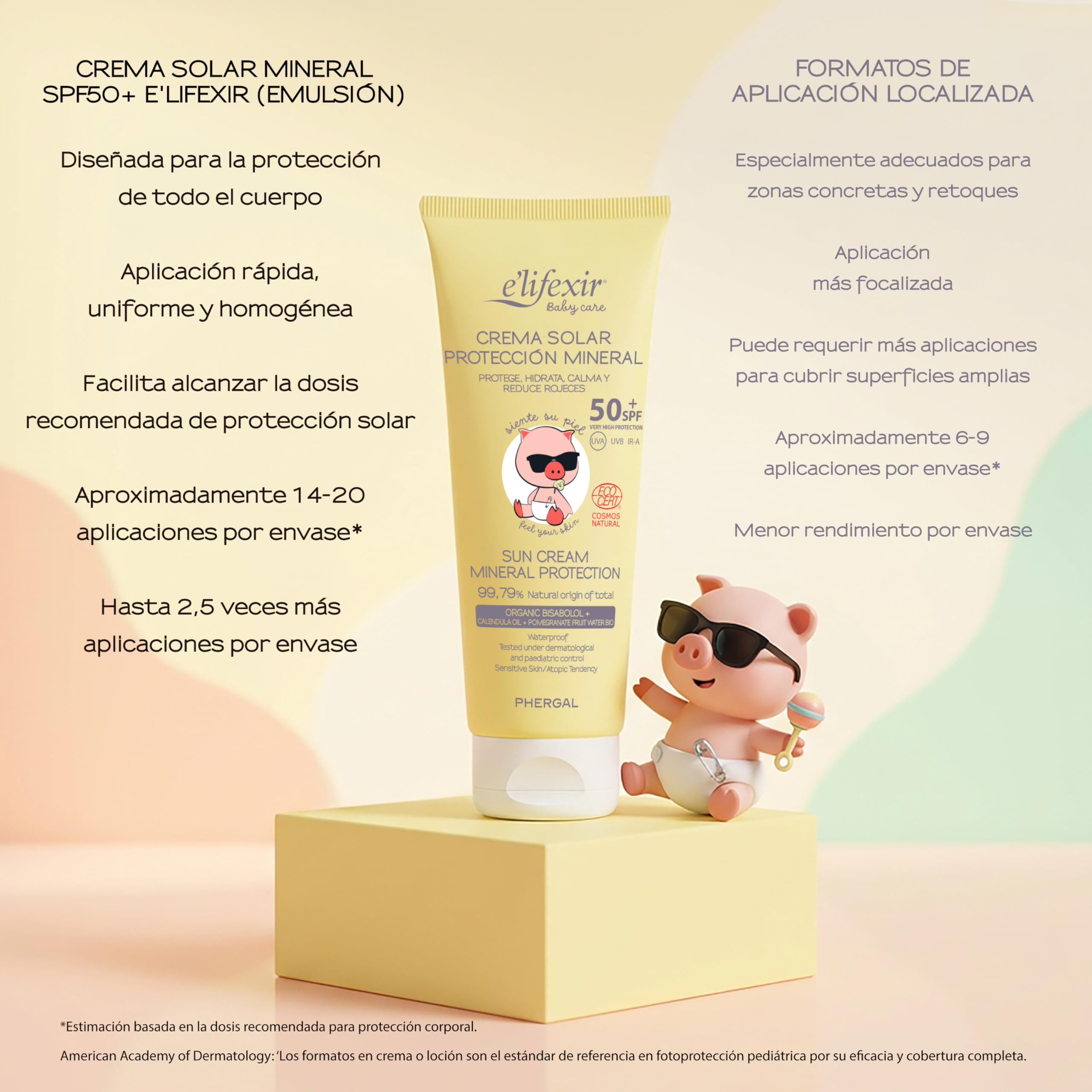 Elifexir Baby Care Crema Solar 100% Mineral Niños y Bebés, UVA, UVB e IR-A SPF 50+, 99% Ingredientes Naturales, dermatológica y pediátricamente testado, Resistente al Agua, Rostro y Cuerpo, 100 mL