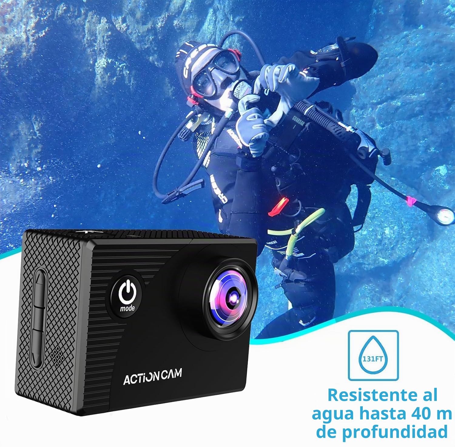 Xilecam Cámara Deportiva 1080P, Cámara subacuática 131FT Camara Deportiva 2 baterías Recargables de 900mAh y Kit de Accesorios(Negro)