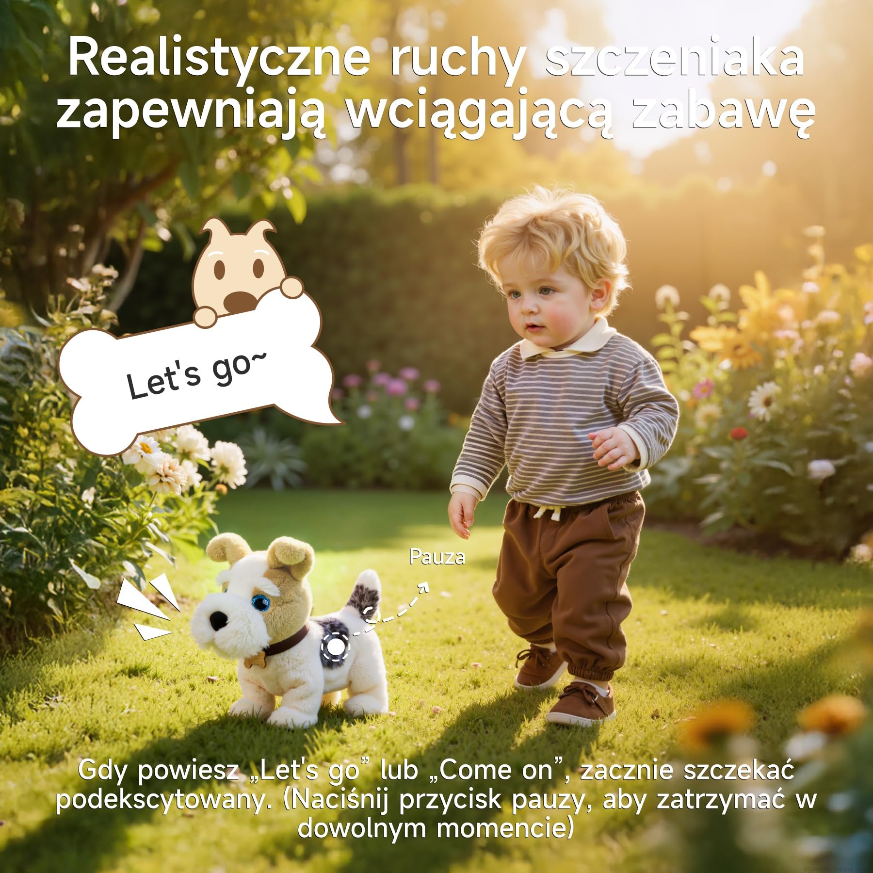 OR OR TU Zabawki dla Dzieci w Kształcie Spacerujących psów, Pluszowe Elektroniczne Zwierzaki Sterowane Głosem, Które Spiewają, Szczekają, Chodzą i Siadają; Realistyczne Interaktywne Zabawki w Postaci