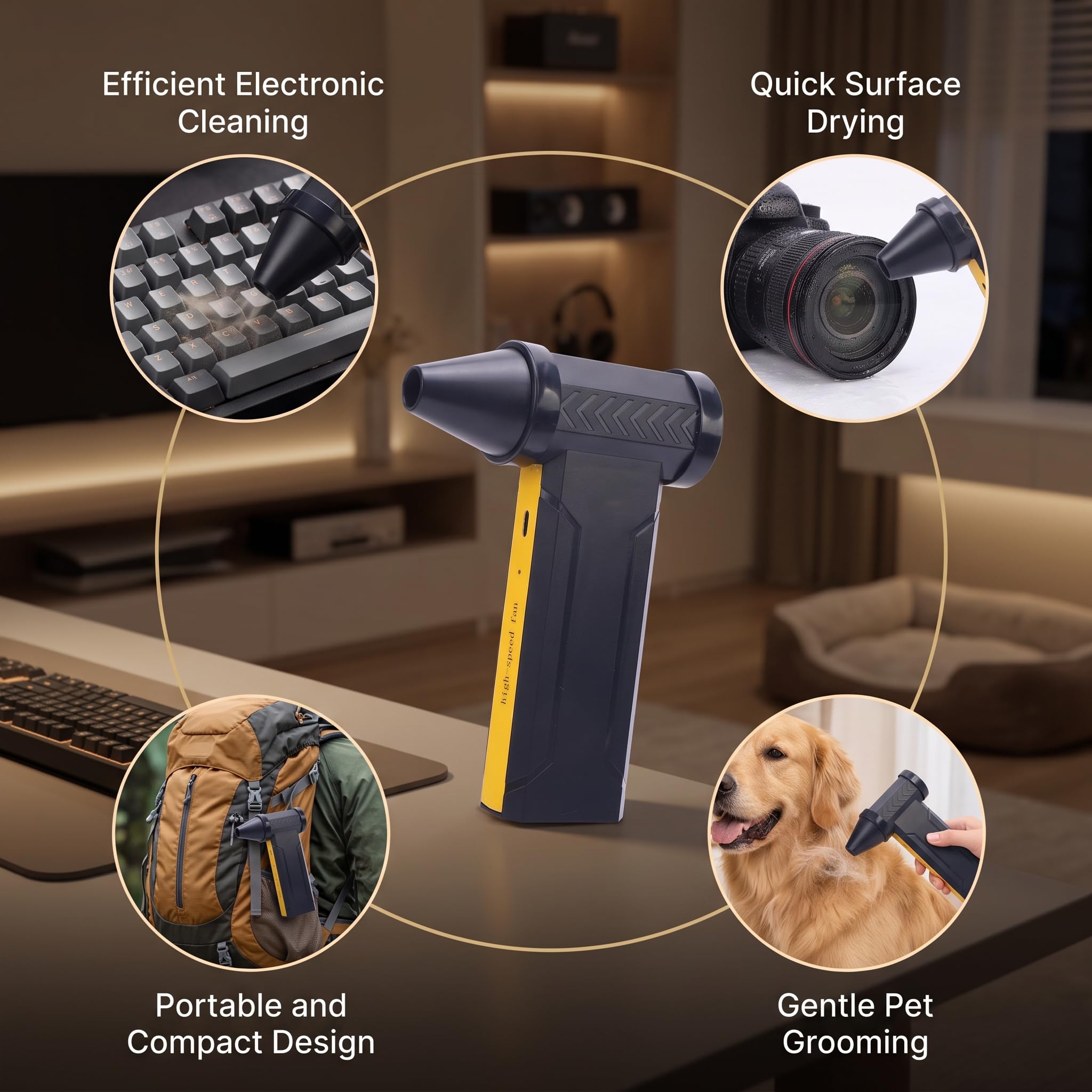Ventilatore Elettrico Senza Fili per Spolverino Ad Aria Compressa, Design Portatile Ricaricabile da 160.000 Giri/min, per Tastiera, PC, Pulizia del Letto Ad Aria dell'auto, con Forte Flusso