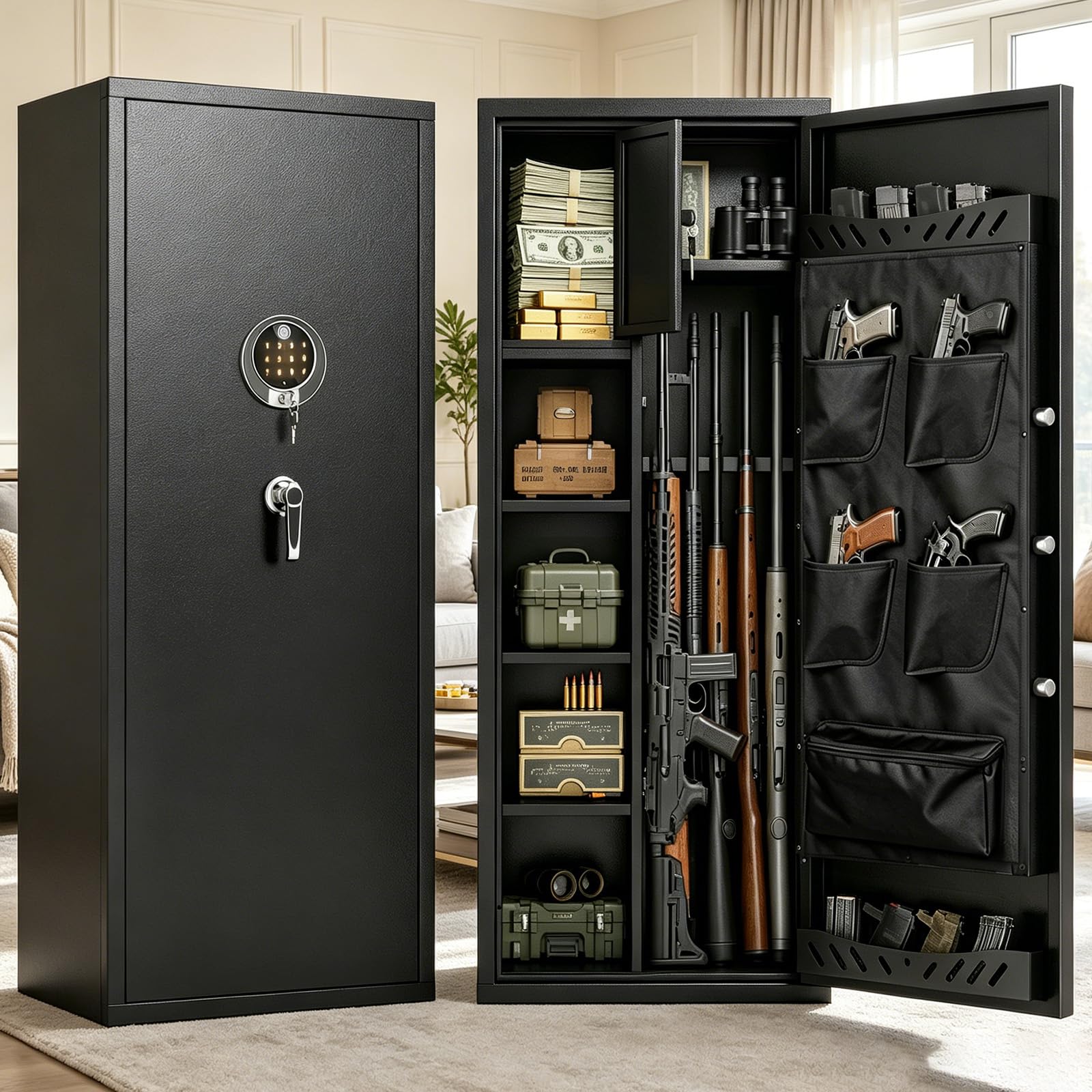 Leariso Large Gun Safe for Rifles and Pistols Biometric Gun Locker Cabinet