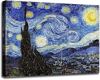 OKEXCKK Vincent Van Gogh Canvas Wall Art Starry Night Painting Reproduction, Large Picture Poster for Living Room Home Decor 32"x48"