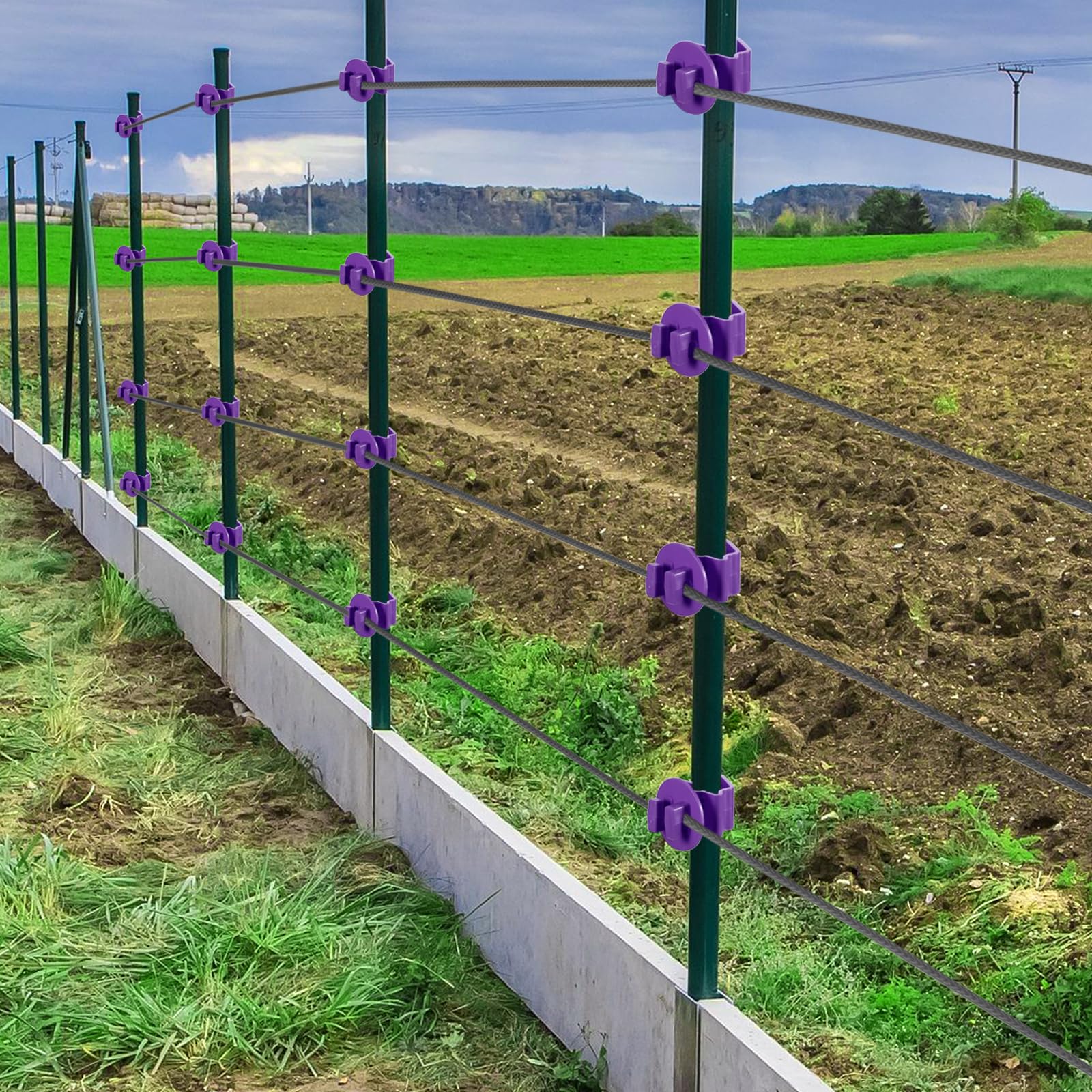 Geiserailie 200 aisladores de postes en T, postes de valla eléctrica, aisladores de valla eléctrica, alambre estándar de ajuste cómodo, clips de poste en T para ganaderos agrícolas (morado)