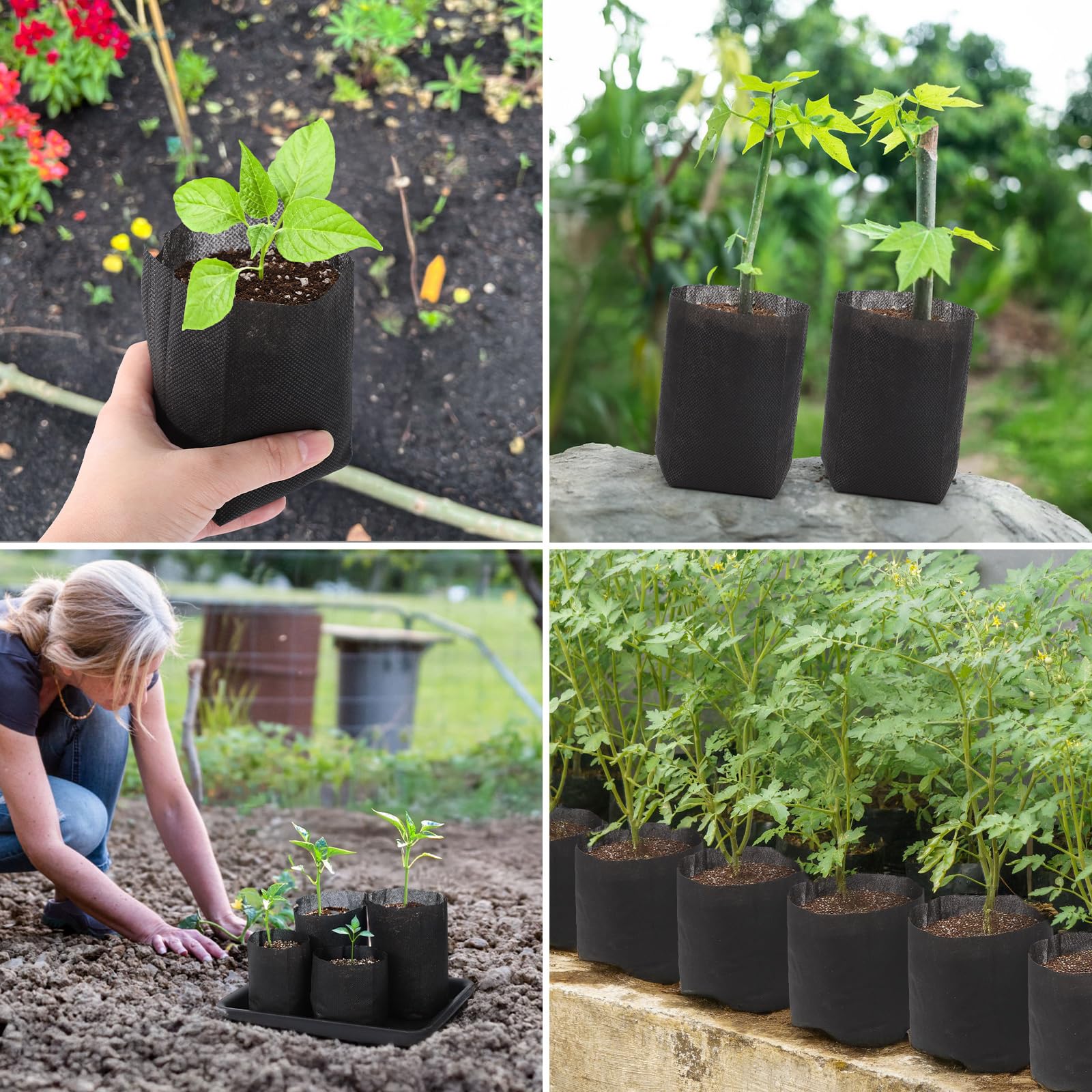 GREANER 200 bolsas de cultivo biodegradables, bolsas de cultivo de tela no tejida, bolsas de vivero para plantar, bolsas de cultivo para semillas, trasplante de suelo, suministro de jardín en casa