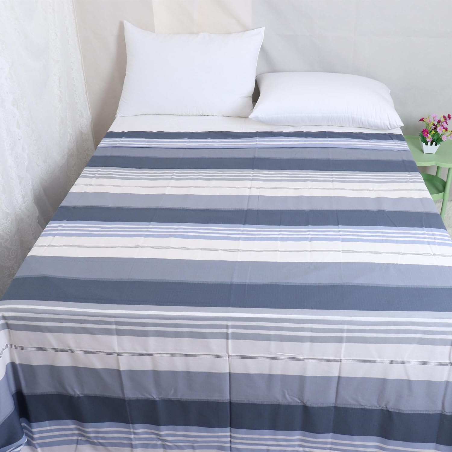 Cotton Flat Bed Sheets Queen Size Hotel Quality Striped Flat Sheet Sold Separately Decorative Top Sheet for Bed