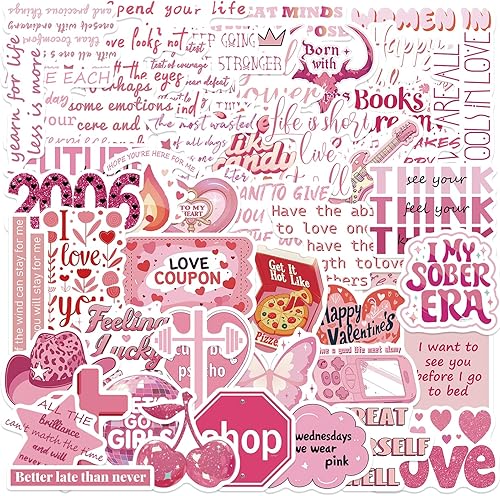 50 calcomanías románticas para Kindle, paquete de calcomanías de lectura rosas para mujer, calcomanías de vinilo impermeables para libros, botellas,