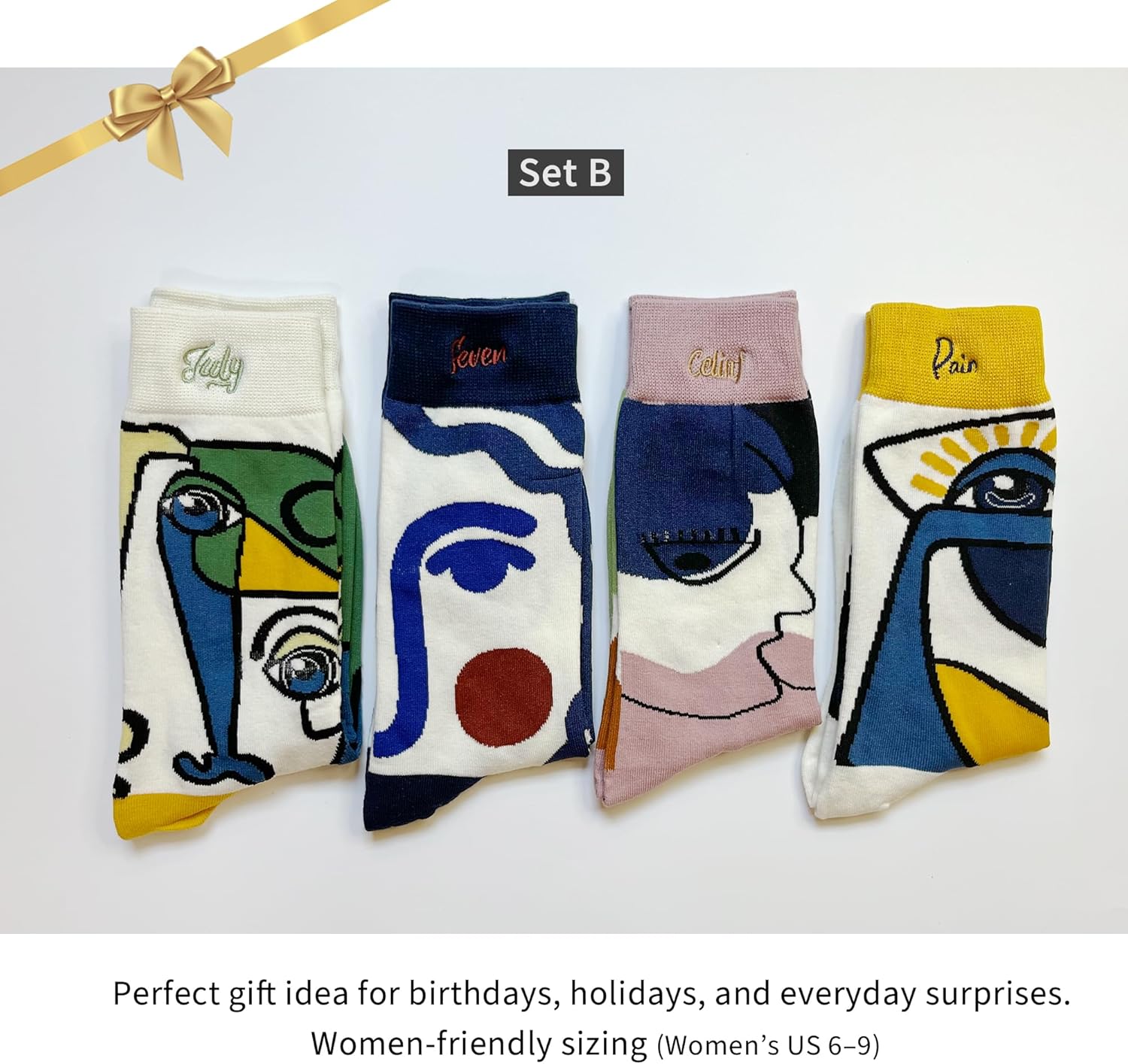 Women's Cotton Crew Socks, 4 Pairs Fashion Funny Abstract Art Nature Patterns Gifts Cotton Breathable Crew US 6–9 - Image 7