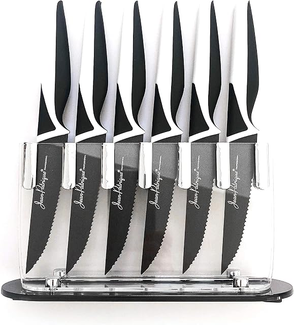 Non-Stick Steak Knives - Set of 6 | Non-Stick Steak Knives Constructed from Superior Stainless Steel with a Protective, Non-Stick Coating. Includes Perspex Knife Block | from Jean-Patrique