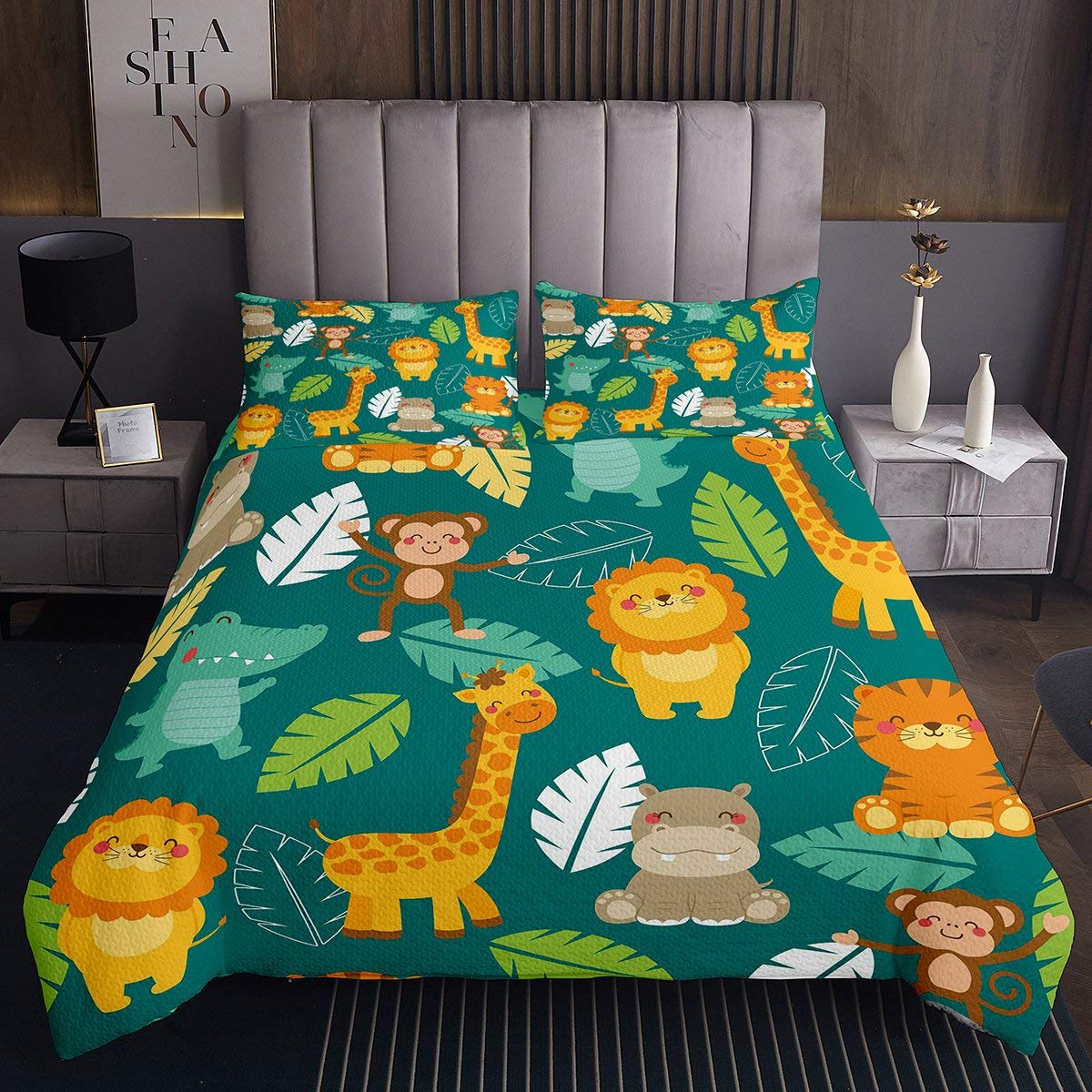 Set copriletto per bambini con leonetigregiraffaper camera da letto con animali selvaticicopriletto trapuntato kawaii coccodrillo Widlife trapuntato per letto con 1 federa170X230cm