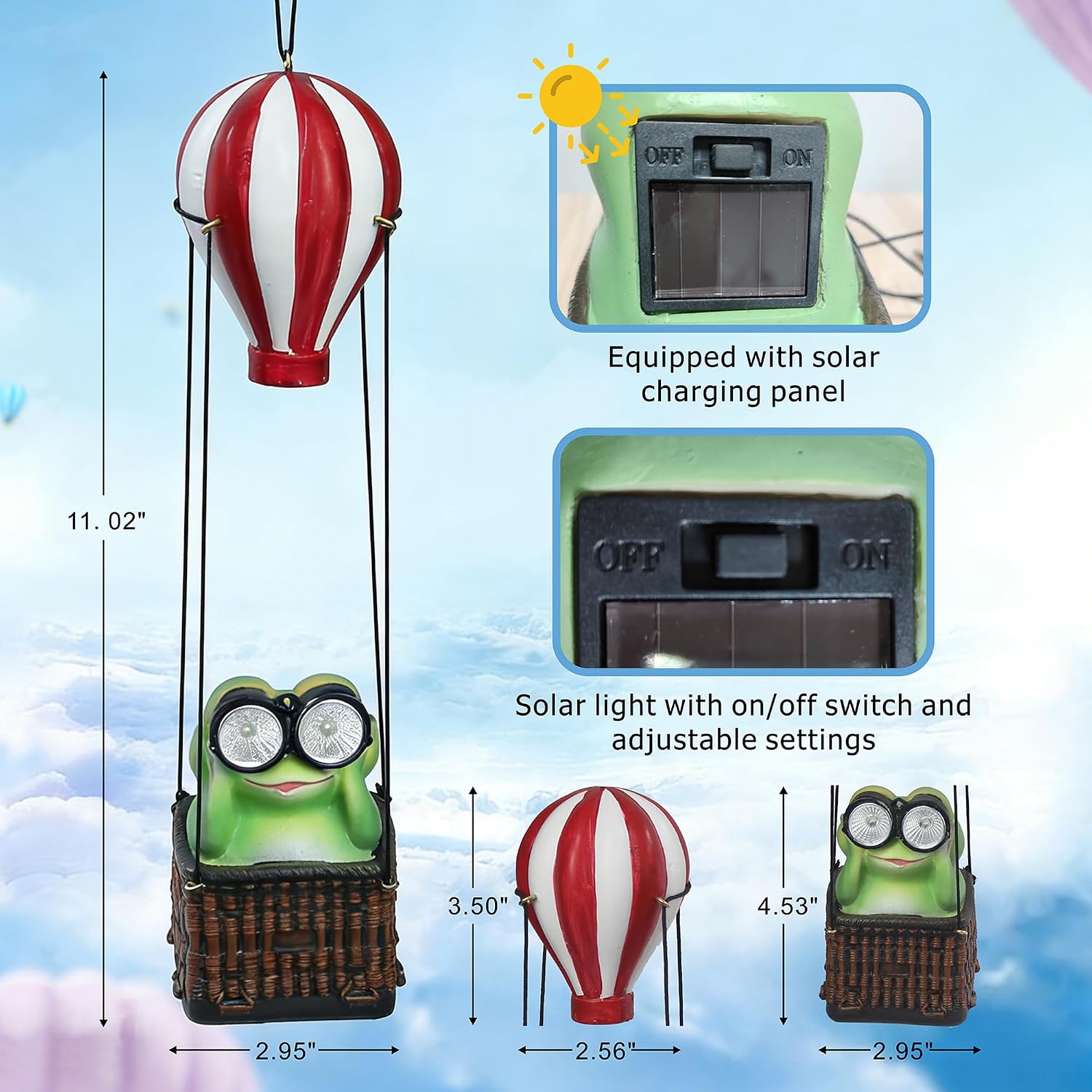 Solar Hot Air Balloon Frog Hanging Garden Statue with Lantern, Cute and Funny Figurine Solar Light Garden Outdoor Waterproof Decoration, Beautifully Crafted Birthday Gifts for Mom or Dad