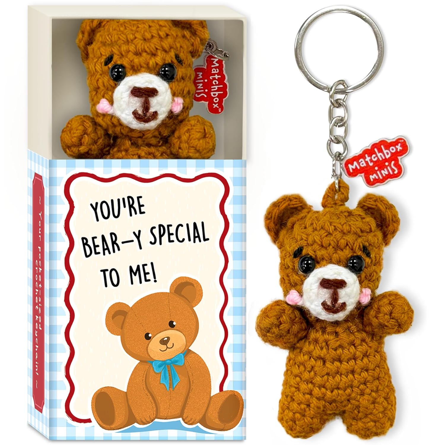 Crochet Bear Keychain – Handmade Crochet Toy & Pocket-Sized Collectible Accessory, Gift for Kids, Teens & Adults, Emotional Support Mini (3″ x 2″)