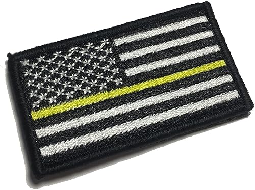 Línea amarilla delgada - Los despachadores tácticos de emergencia apoyan la bandera de los Estados Unidos (Hook/Loop)