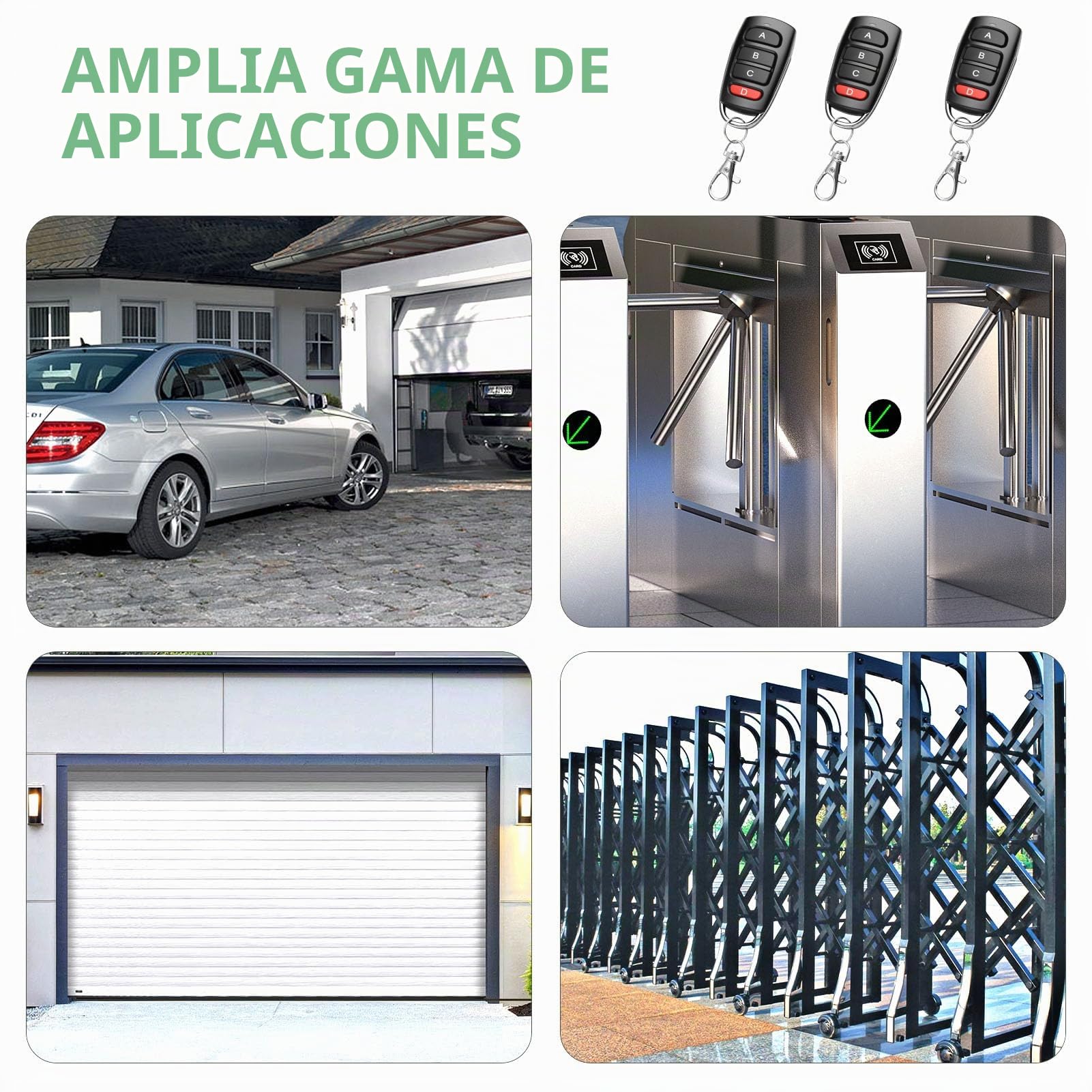 Mando Garaje Universal 433Mhz 3 Pcs Mando a Distancia Puerta Garaje Clonador de 4 Botones Alcance de 50 Metros Duplicador Código Fijo Compatible con 2260, 2262, PT2264, 5326, 2240,1527