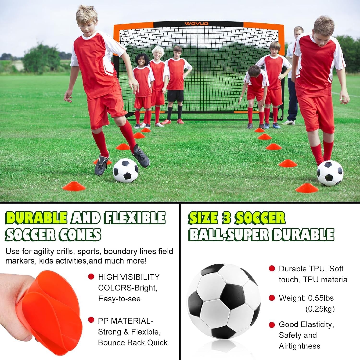 Kids Soccer Goals for Backyard Set of 2, 6x4 ft Portable Toddler Soccer Goal Training Equipment with Soccer Target, Ball, Cones, Soccer Net for Kids Age 3-5 6-8 8-12 10-12-14 Outdoor Sports Games Gift