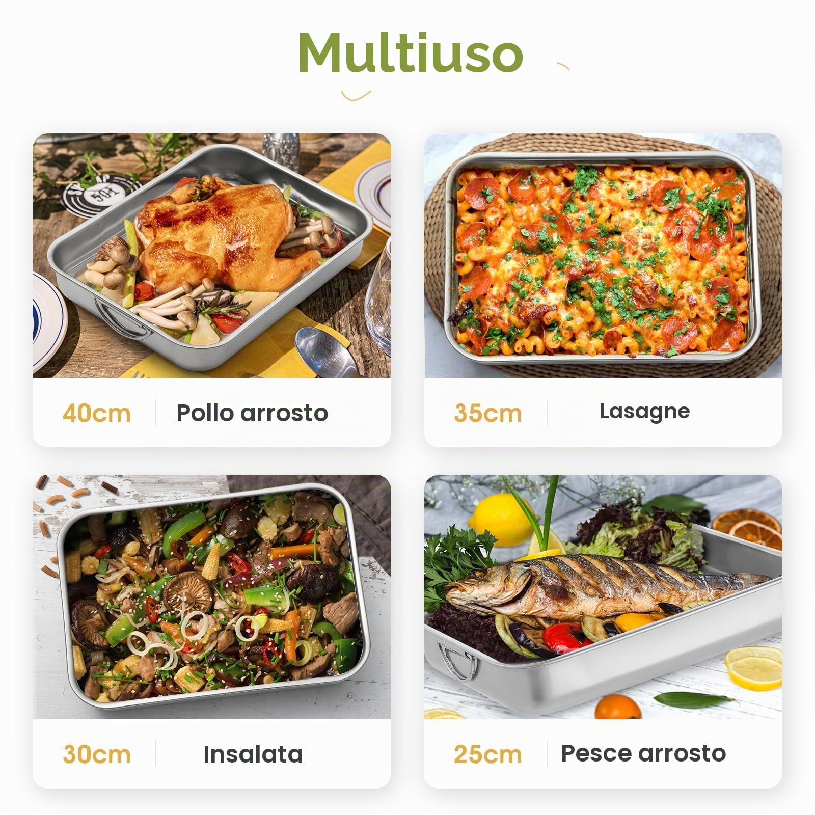 Set di Teglie da Forno da 4 Pezzi in acciaio inox rettangolare con maniglie
