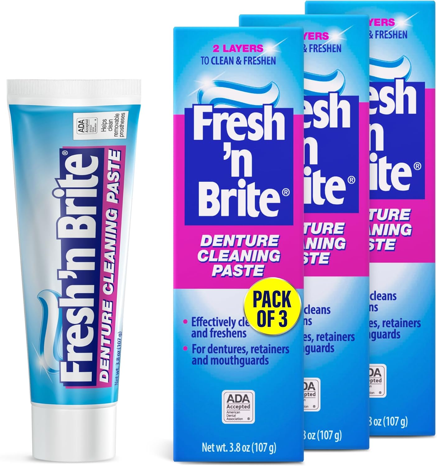 The Natural Dentist Fresh 'n Brite Denture Cleaner Paste—ADA Accepted Dual Action Formula for Fresh Breath & Gentle Care of Full & Partial Dentures, 1 Count (Pack of 3)