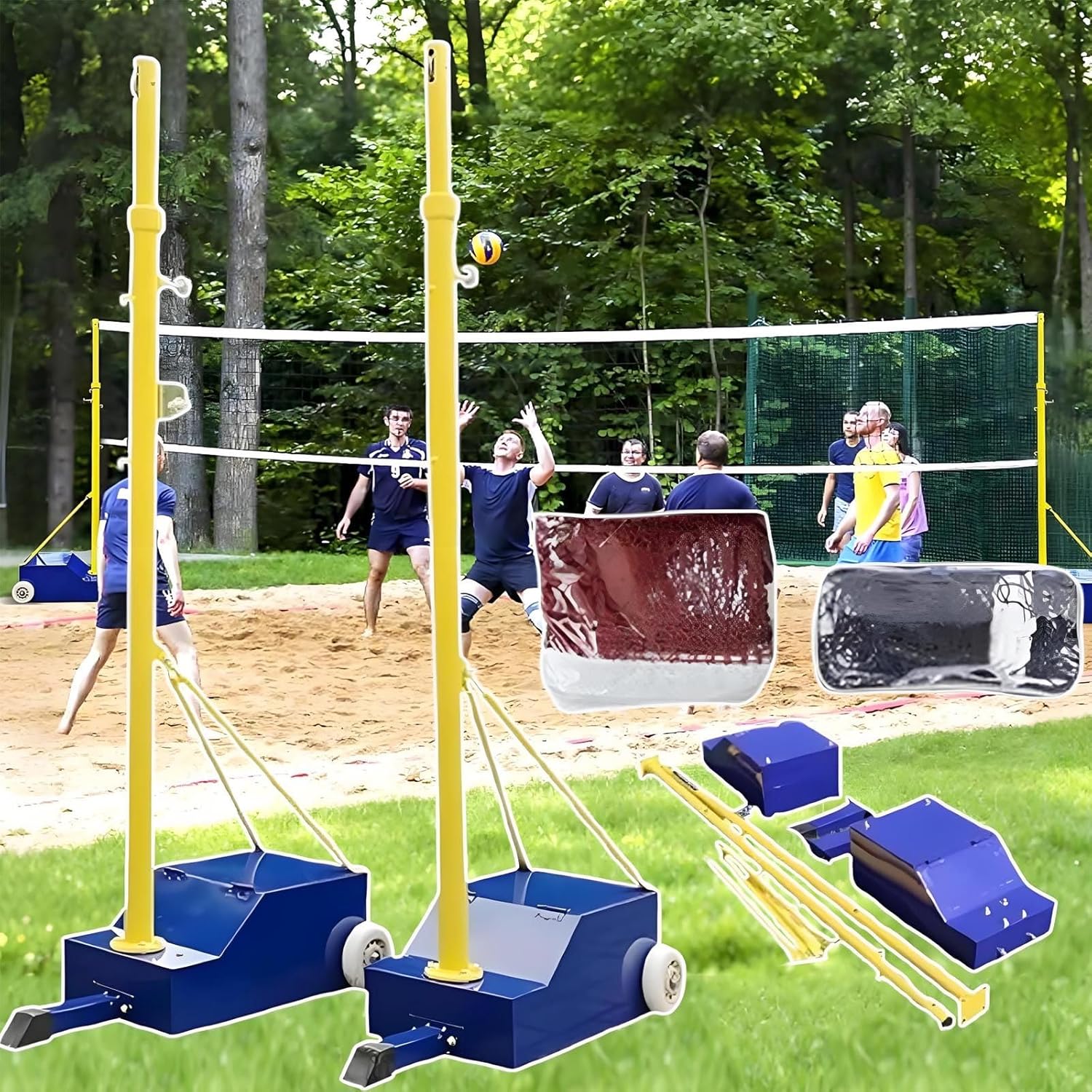 Heavy Duty Volleyball/Badminton Poles,Volleyball Poles for Backyard with Wheels/Net,Volleyball Net with Poles Adjustable 4 Heights 5ft-6.9ft,for Indoor Outdoor Recreation