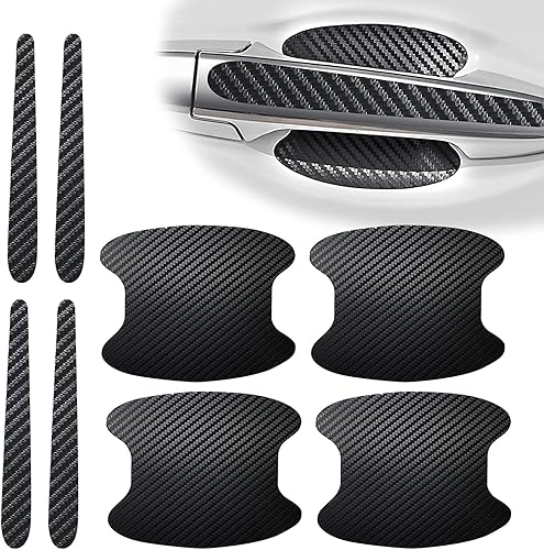 8 protectores de manija de puerta de automóvil, calcomanías de fibra de carbono antiarañazos para puerta de automóvil, calcomanías laterales para
