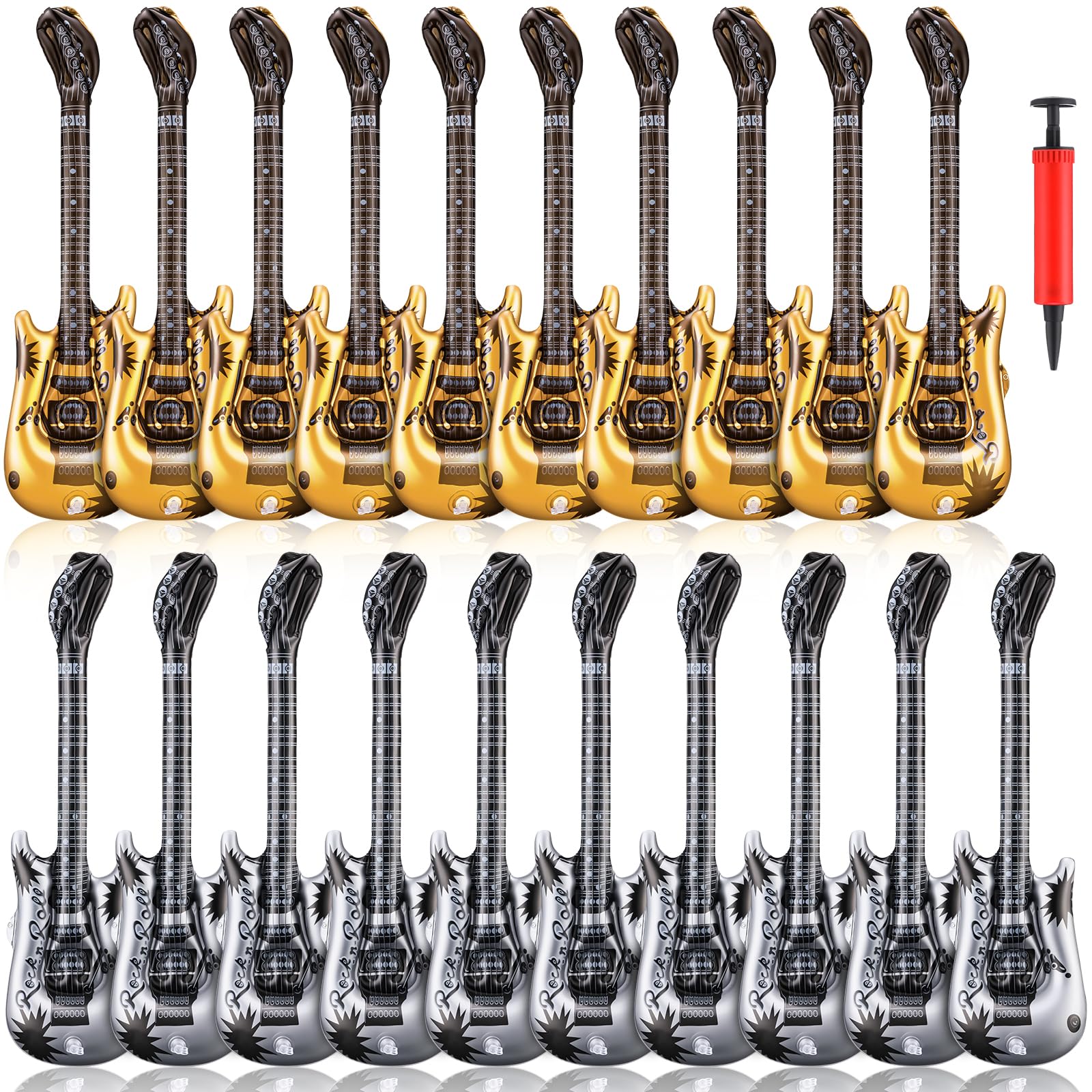 20 Pcs Inflatable Guitars 21 Inch Small Blow up Guitar, Gold and Silver