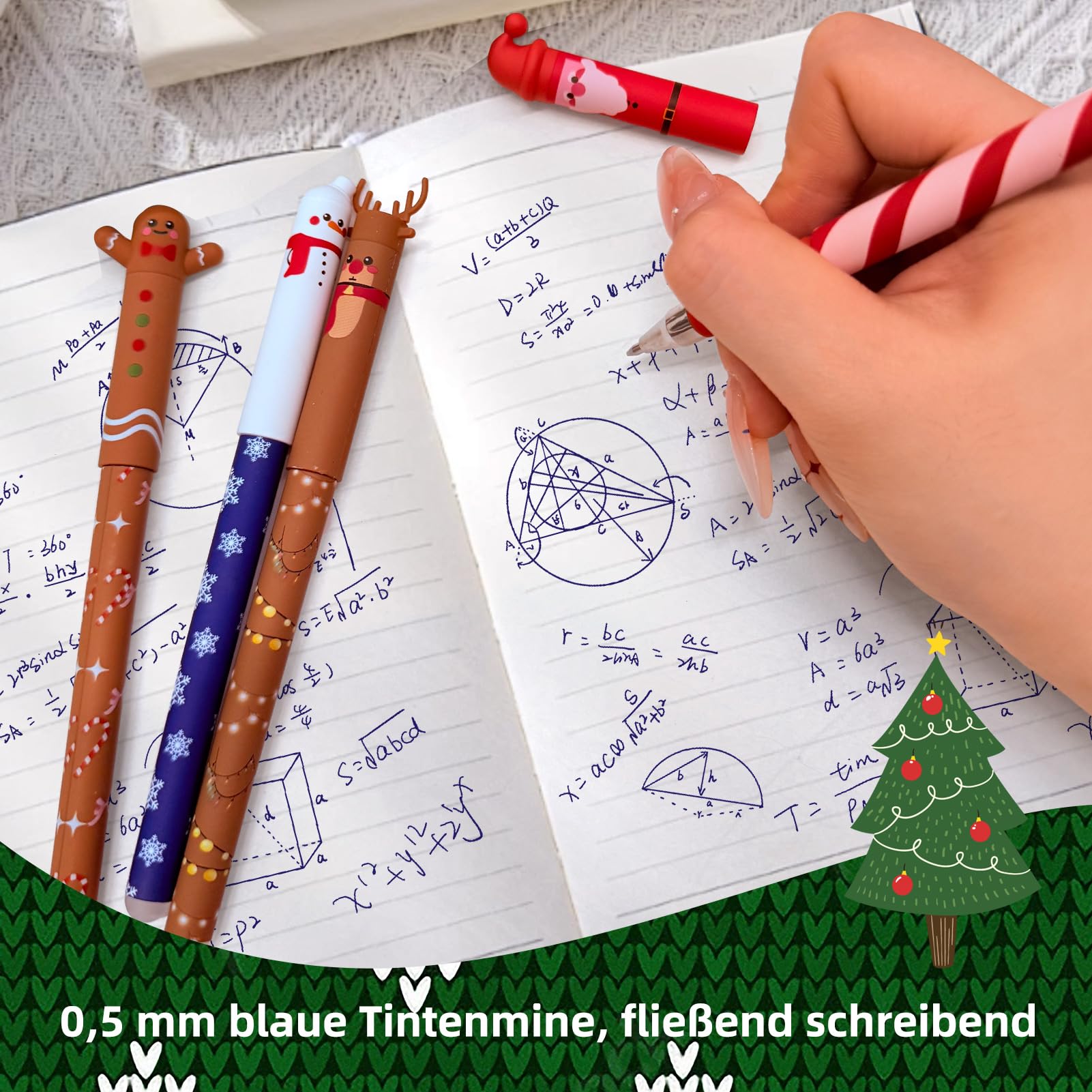 4 Stylos Effaçables Noël - Encre Gel Bleue 0,4 Mm - Gomme à Friction Intégrée - Motifs Père Noël, Bonhomme De Neige… - Idéal étudiants, Cadeau Festif