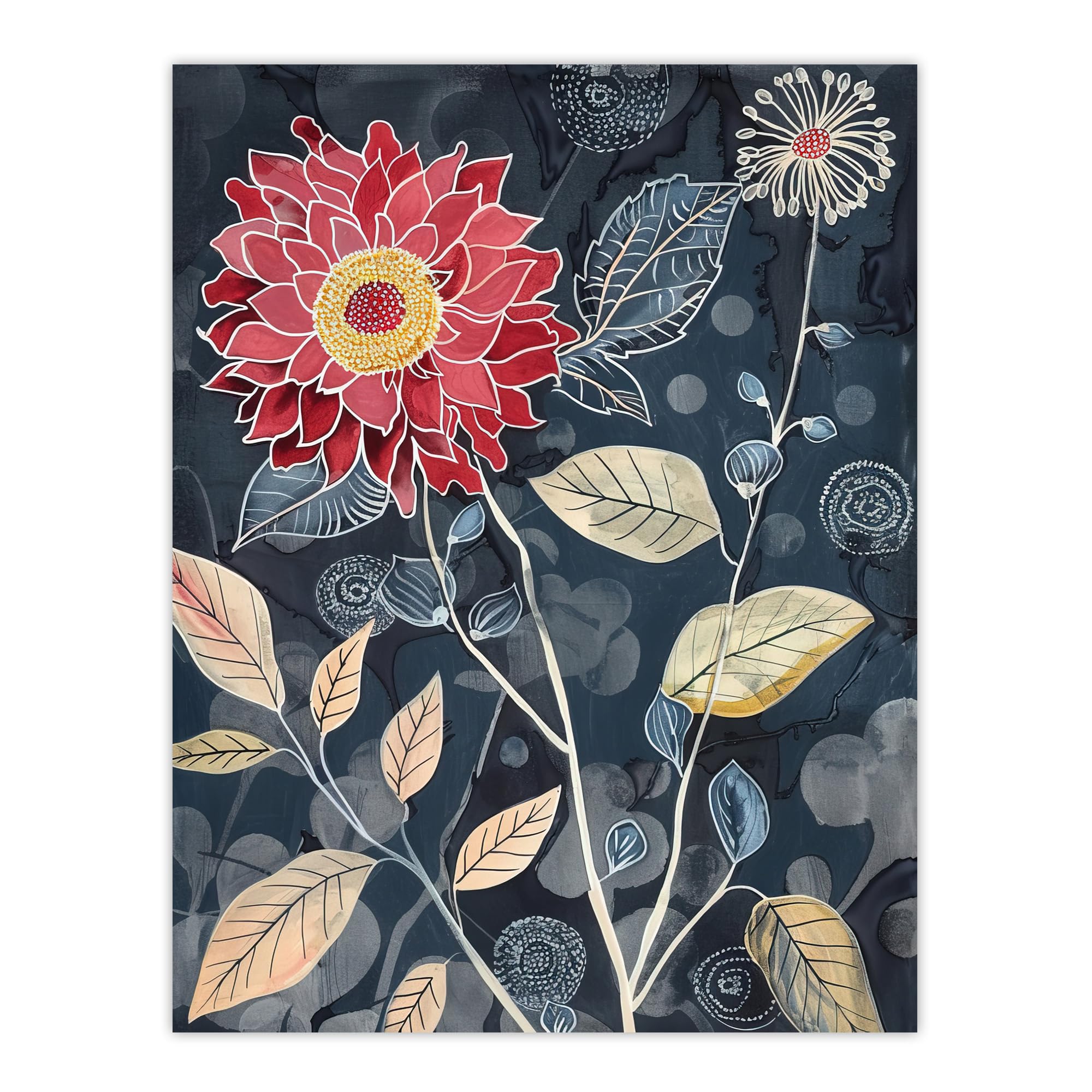 Artery8 Stylised Dahlia Bloom Dark Floral Artwork Living Room Large Wall Art Poster Print Thick Paper 18X24 Inch