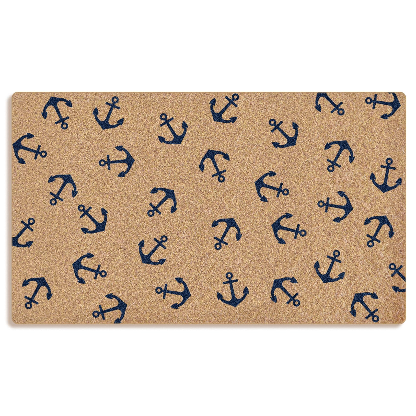 Mingnei Nautical Anchor Coco Coir Doormat Door Mat for Home House Entrance, Navy Blue Boat Anchor Nautical Lake Floor Mats for Outdoor Outside