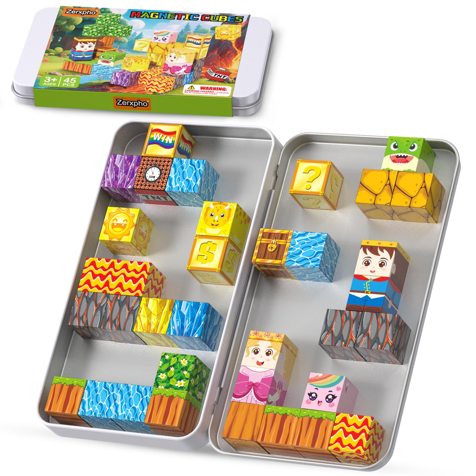 Magnetische Bausteine, Mini-Magnetbausteine, Konstruktionsspielzeug mit Reiseetui, 45 Stück, STEM pädagogische Bausteine für Kinder ab 3 Jahren, sensorisches Spielzeug