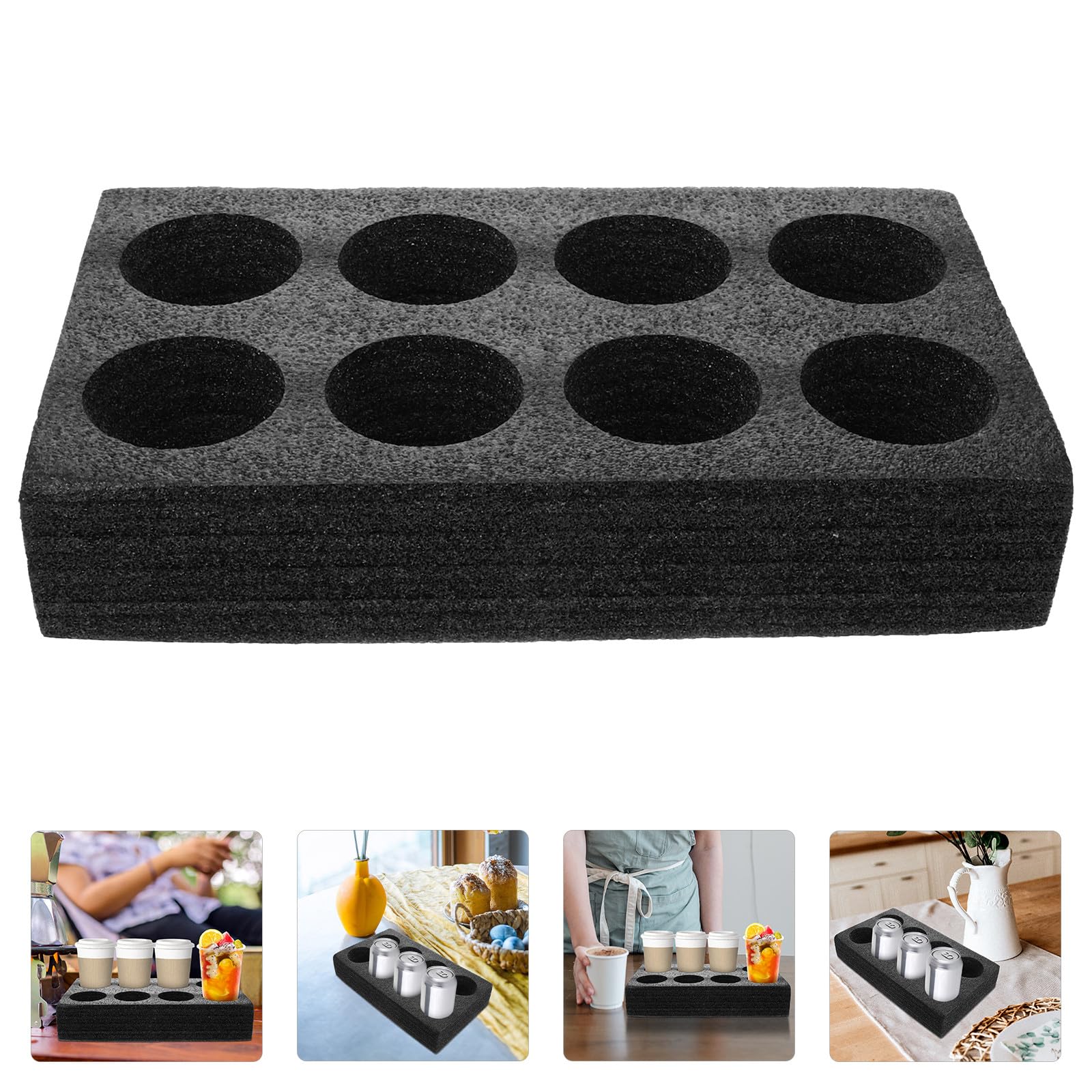 ABOOFAN Plateaux Porte-gobelets Noirs pour 8 Tasses, Support Pratique en Plastique 3 Pièces pour Boissons Chaudes ou Froides en Boutique Café ou Salon de Dessert Réutilisable